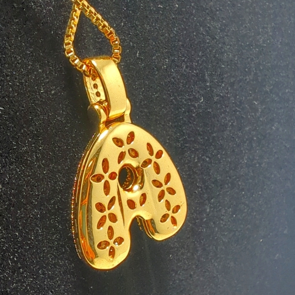 Bubble Letter Pendant "T" Initial w/Necklace Chain - Picture 7 of 7